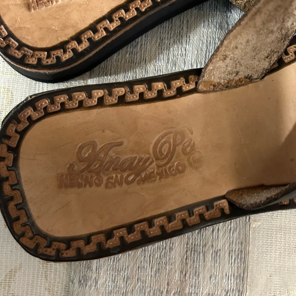 Mules slide flip flops thong sandals brown leather boho fashion flat - Picture 4 of 5